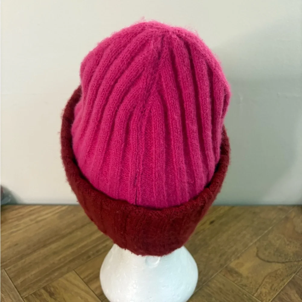 On 34th Chic Pink and Red Knit Womens Beanie Hat